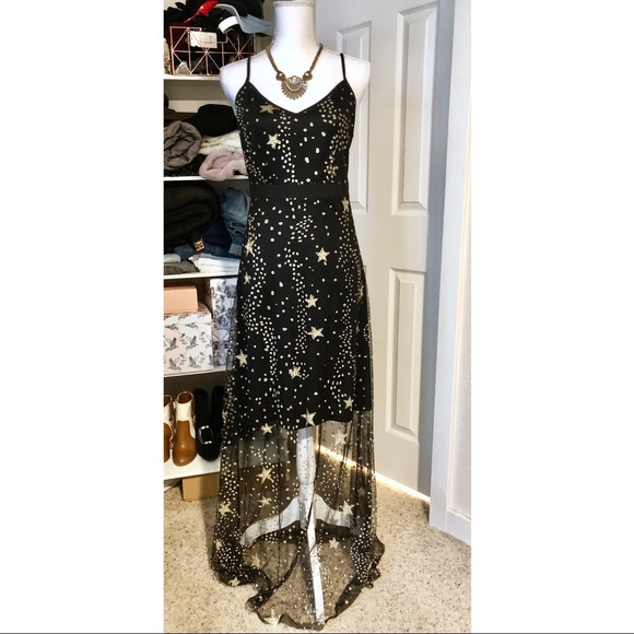 NWT Black and Gold Gown Dress with Glitter Stars ✨ - Picture 1 of 3